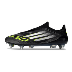 Botas de fútbol Adidas F50 Elite sin cordones, color negro, blanco y verde, con tacos combinados SG
