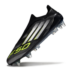 Botas de fútbol Adidas F50 Elite sin cordones, color negro, blanco y verde, con tacos combinados SG