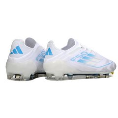 Scarpa da calcio Adidas F50 Primeknit Elite bianca e blu chiaro per terreni compatti FG