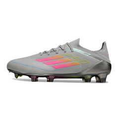 Scarpa da calcio Adidas F50 Primeknit Elite grigio rosa e giallo per terreni compatti FG