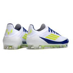 Scarpa da calcio Adidas F50 Primeknit Elite bianca, blu e gialla per terreni compatti FG