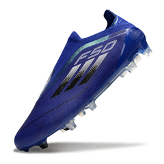 Botas de fútbol Adidas F50 Elite sin cordones, color azul, para terreno firme (FG).
