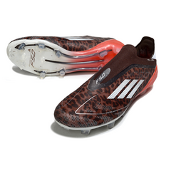 Botas de fútbol Adidas F50 Elite sin cordones, color marrón y rojo, para terreno firme (FG).
