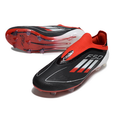 Botas de fútbol Adidas F50 Elite sin cordones, color negro, blanco y rojo, para terreno firme FG