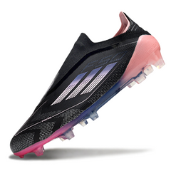 Botas de fútbol Adidas F50 Elite sin cordones, color negro y rosa, para terreno firme FG