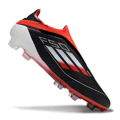 Botas de fútbol Adidas F50 Elite sin cordones, color negro, blanco y rojo, para terreno firme FG