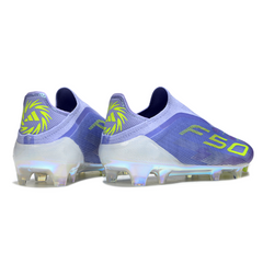 Botas de fútbol Adidas F50 Elite sin cordones, color morado, para terreno firme FG