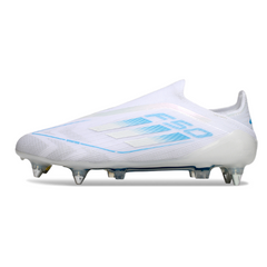 Botas de fútbol Adidas F50 Elite sin cordones, tacos mixtos blancos y azul claro SG
