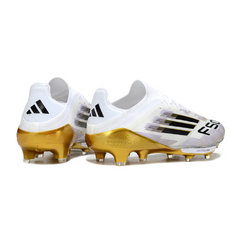 Scarpa da calcio Adidas F50+ Elite bianca, nera e oro per terreni compatti FG