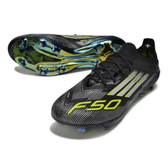 Scarpa da calcio Adidas F50+ Elite nera, bianca e verde per terreni compatti FG