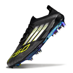 Scarpa da calcio Adidas F50+ Elite nera, bianca e verde per terreni compatti FG