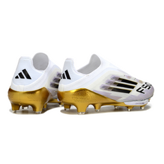 Scarpa da calcio Adidas F50+ Elite Laceless Bianco Nero e Oro per terreni compatti FG