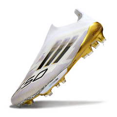 Scarpa da calcio Adidas F50+ Elite Laceless Bianco Nero e Oro per terreni compatti FG