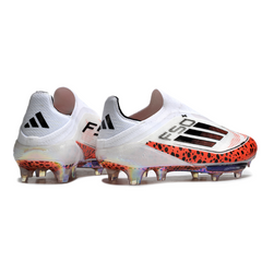 Scarpa da calcio Adidas F50+ Elite Laceless bianca e arancione per terreni compatti FG