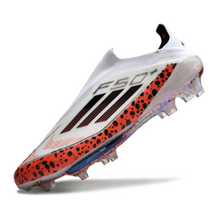 Scarpa da calcio Adidas F50+ Elite Laceless bianca e arancione per terreni compatti FG