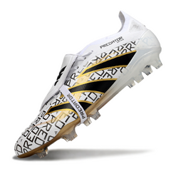 Scarpa da calcio Adidas Predator 25 Elite Tongue bianco oro e nero per terreni compatti FG