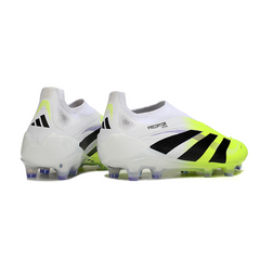 Scarpa da calcio Adidas Predator 25 Elite Laceless bianca e verde chiaro per terreni compatti FG