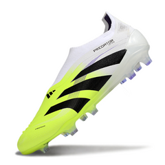 Scarpa da calcio Adidas Predator 25 Elite Laceless bianca e verde chiaro per terreni compatti FG