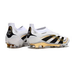 Scarpa da calcio Adidas Predator 25 Elite Laceless bianca e oro per terreni compatti FG