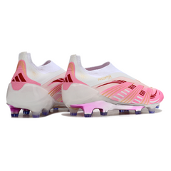 Scarpa da calcio Adidas Predator 25 Elite Laceless bianca e rosa per terreni compatti FG