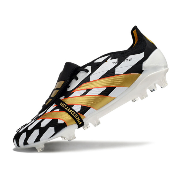 Chuteira Campo Adidas Predator 30 Elite Com Lingua FG Preta, Branca e Amarela - VENI Futebol