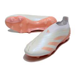 Scarpa da calcio Adidas Predator 30 Elite Laceless bianca e arancione per terreni compatti FG