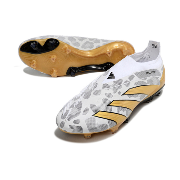 Chuteira Campo Adidas Predator 30 Elite Sem Cadarço FG Cinza e Dourada - VENI Futebol