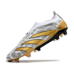 Chuteira Campo Adidas Predator 30 Elite Sem Cadarço FG Cinza e Dourada - VENI Futebol