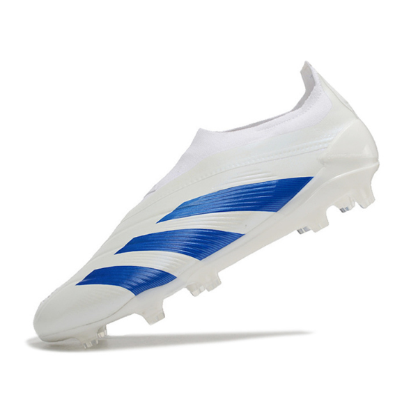 Chuteira Campo Adidas Predator 30 Elite Sem Cadarço FG Branca e Azul Kvaratskhelia Pack - VENI Futebol