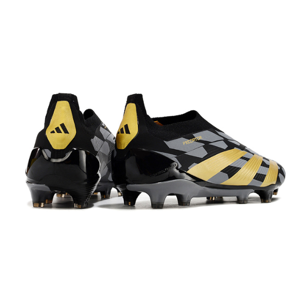Chuteira Campo Adidas Predator 30 Elite Sem Cadarço FG Preta, Cinza e Dourada - VENI Futebol