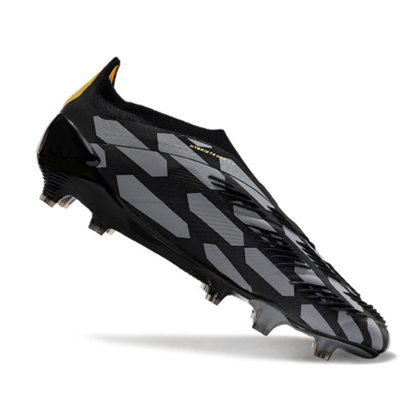 Chuteira Campo Adidas Predator 30 Elite Sem Cadarço FG Preta, Cinza e Dourada - VENI Futebol