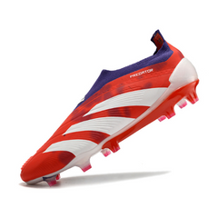 Chuteira Campo Adidas Predator 30 Elite Sem Cadarço FG Vermelha, Branca e Roxa - VENI Futebol