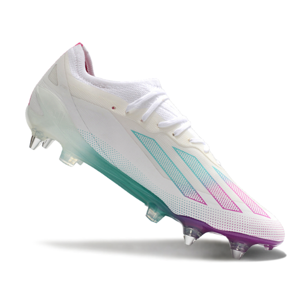 Chuteira Campo Adidas X Crazyfast.1 SG Ponta de Aluminio Branca, Roxa e Azul - VENI Futebol