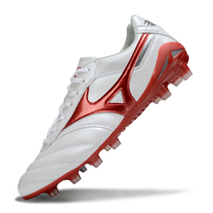 Scarpa da calcio Mizuno Morelia Neo 2 Elite bianca e rossa per terreni compatti FG