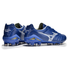 Botas de fútbol Mizuno Morelia Neo IV Pro azul y blanco para terreno firme FG