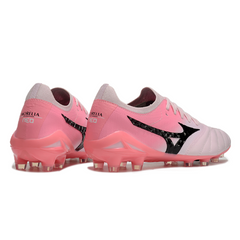 Botas de fútbol Mizuno Morelia Neo IV Elite FG para terreno firme, color rosa y blanco