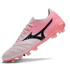 Botas de fútbol Mizuno Morelia Neo IV Elite FG para terreno firme, color rosa y blanco