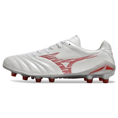 Scarpa da calcio Mizuno Morelia Neo IV Pro bianca e rossa per terreni compatti FG