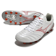 Scarpa da calcio Mizuno Morelia Neo IV Pro bianca e rossa per terreni compatti FG