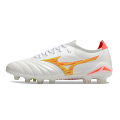 Scarpa da calcio Mizuno Morelia Neo IV Elite FG bianca arancione e gialla per terreni compatti