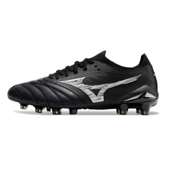 Botas de fútbol Mizuno Morelia Neo IV Elite FG para terreno firme, color blanco y negro