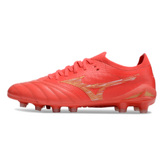 Botas de fútbol Mizuno Morelia Neo IV Elite FG para terreno firme, color rojo y amarillo