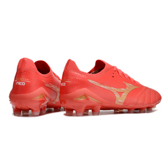 Botas de fútbol Mizuno Morelia Neo IV Elite FG para terreno firme, color rojo y amarillo