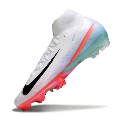 Botas de fútbol Nike Air Zoom Mercurial Superfly 10 Elite blancas, rosas y azul claro para terreno firme (FG).