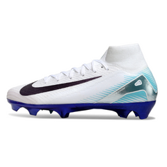 Scarpa da calcio Nike Air Zoom Mercurial Superfly 10 Elite bianca e blu per terreni compatti FG