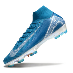 Scarpa da calcio Nike Air Zoom Mercurial Superfly 10 Elite blu e bianca per terreni compatti FG