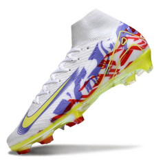 Botas de fútbol Nike Air Zoom Mercurial Superfly 10 Elite blancas, moradas y verdes para terreno firme (FG).
