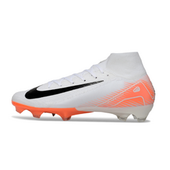Botas de fútbol Nike Air Zoom Mercurial Superfly 10 Elite blancas y naranjas para terreno firme (FG).