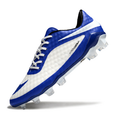 Botas de fútbol Nike Phantom Hypervenom Elite azules y blancas para terreno firme (FG).