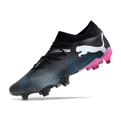 Chuteira Campo Puma Future 7 FG Preta, Azul Claro e Rosa - VENI Futebol
